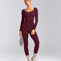 Mellow™ Motion Wide V Neck Long Sleeve Top | Cherry Lacquer Purple