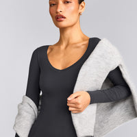 Mellow™ Motion Wide V Neck Long Sleeve Top | Coal