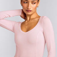 Mellow™ Motion Wide V Neck Long Sleeve Top | Soft Girl Pink