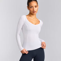 Mellow™ Motion Wide V Neck Long Sleeve Top | White