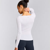 Mellow™ Motion Wide V Neck Long Sleeve Top | White