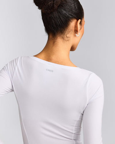 Mellow™ Motion Wide V Neck Long Sleeve Top | White