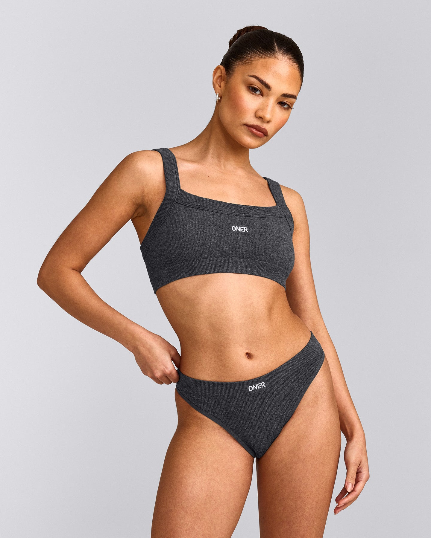 Seamless Scoop Neck Bralette | Charcoal Marl