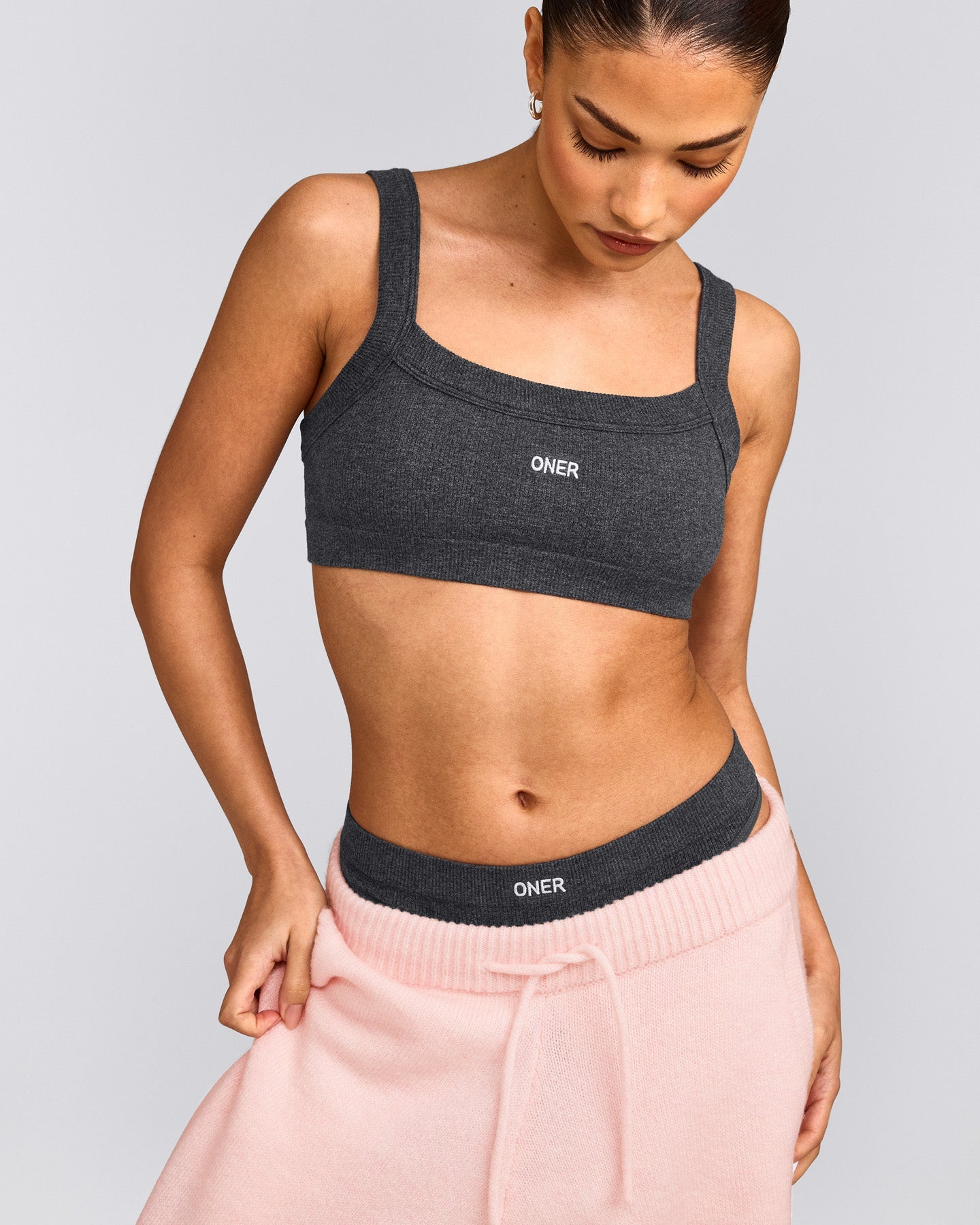 Seamless Scoop Neck Bralette | Charcoal Marl