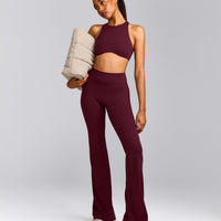 SoftMotion™ Flared Pants with Gray Logo | Cherry Lacquer Purple