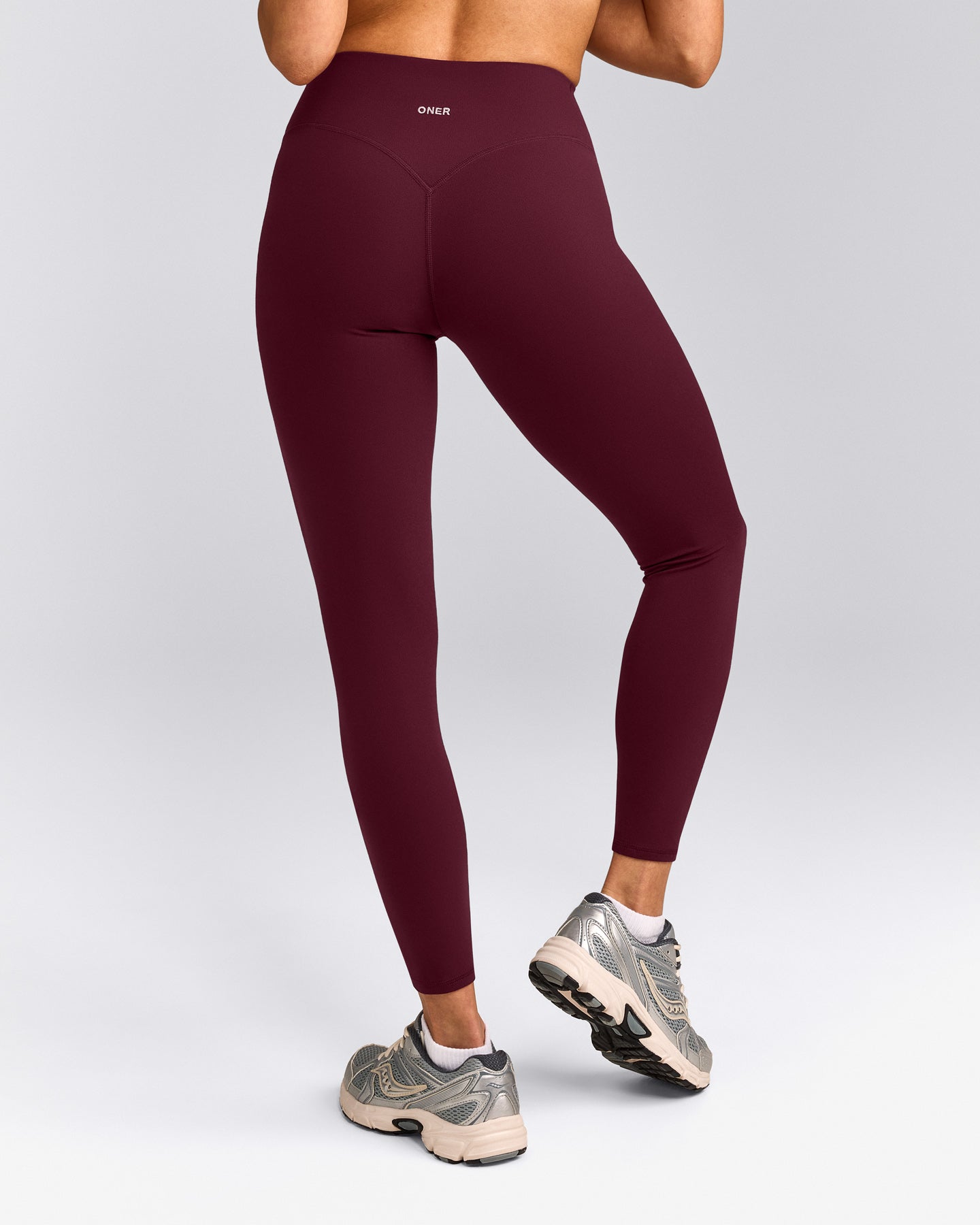 SoftMotion™ High Waisted Leggings with Grey Logo | Cherry Lacquer Purple