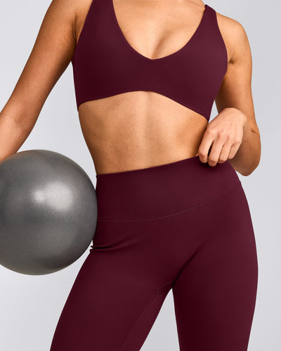 SoftMotion™ High Waisted Leggings with Grey Logo | Cherry Lacquer Purple
