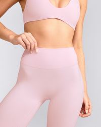 SoftMotion™ High Waisted Leggings with Gray Logo | Soft Girl Pink