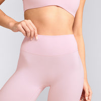 SoftMotion™ High Waisted Leggings with Gray Logo | Soft Girl Pink