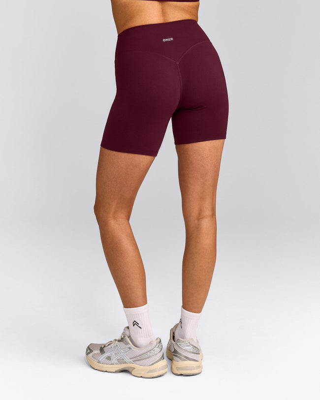 SoftMotion™ High Waisted Shorts 6" with Grey Logo | Cherry Lacquer Purple