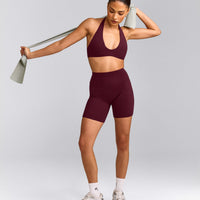 SoftMotion™ High Waisted Shorts 6" with Grey Logo | Cherry Lacquer Purple