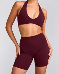 SoftMotion™ High Waisted Shorts 6" with Grey Logo | Cherry Lacquer Purple