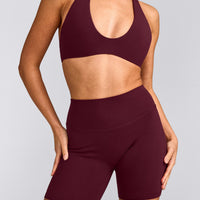 SoftMotion™ High Waisted Shorts 6" with Grey Logo | Cherry Lacquer Purple