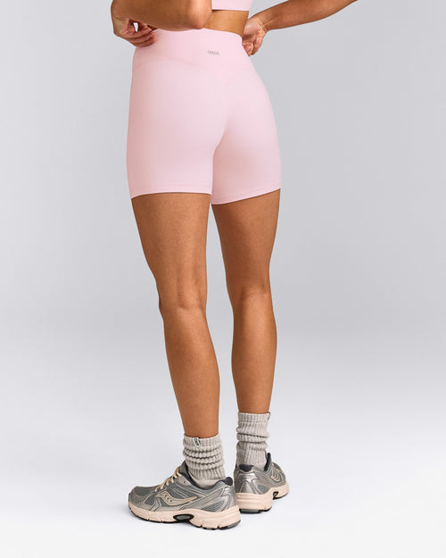SoftMotion™ High Waisted Shorts 6" with Gray Logo | Soft Girl Pink