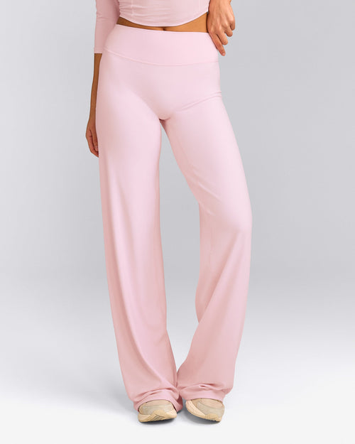 SoftMotion™ Straight Leg Trousers with Gray Logo | Soft Girl Pink