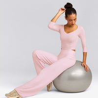 SoftMotion™ Straight Leg Bottoms with Grey Logo | Soft Girl Pink