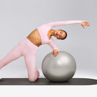 SoftMotion™ Scoop Neck Long Sleeve Crop Top with Built in Bra Shelf with Grey Logo | Soft Girl Pink