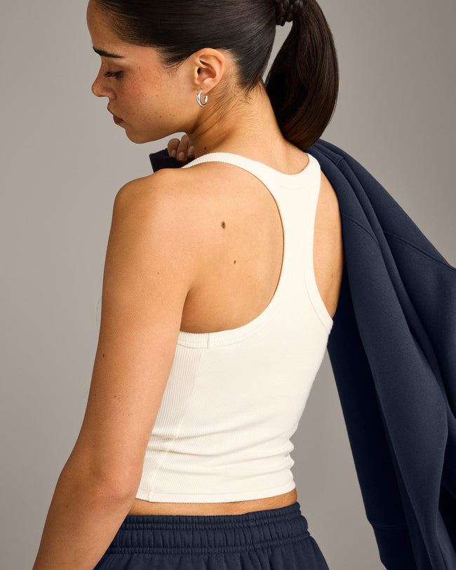 Mellow™ Rib Racer Back Mid Vest with Built in Bra Shelf in Off White ...
