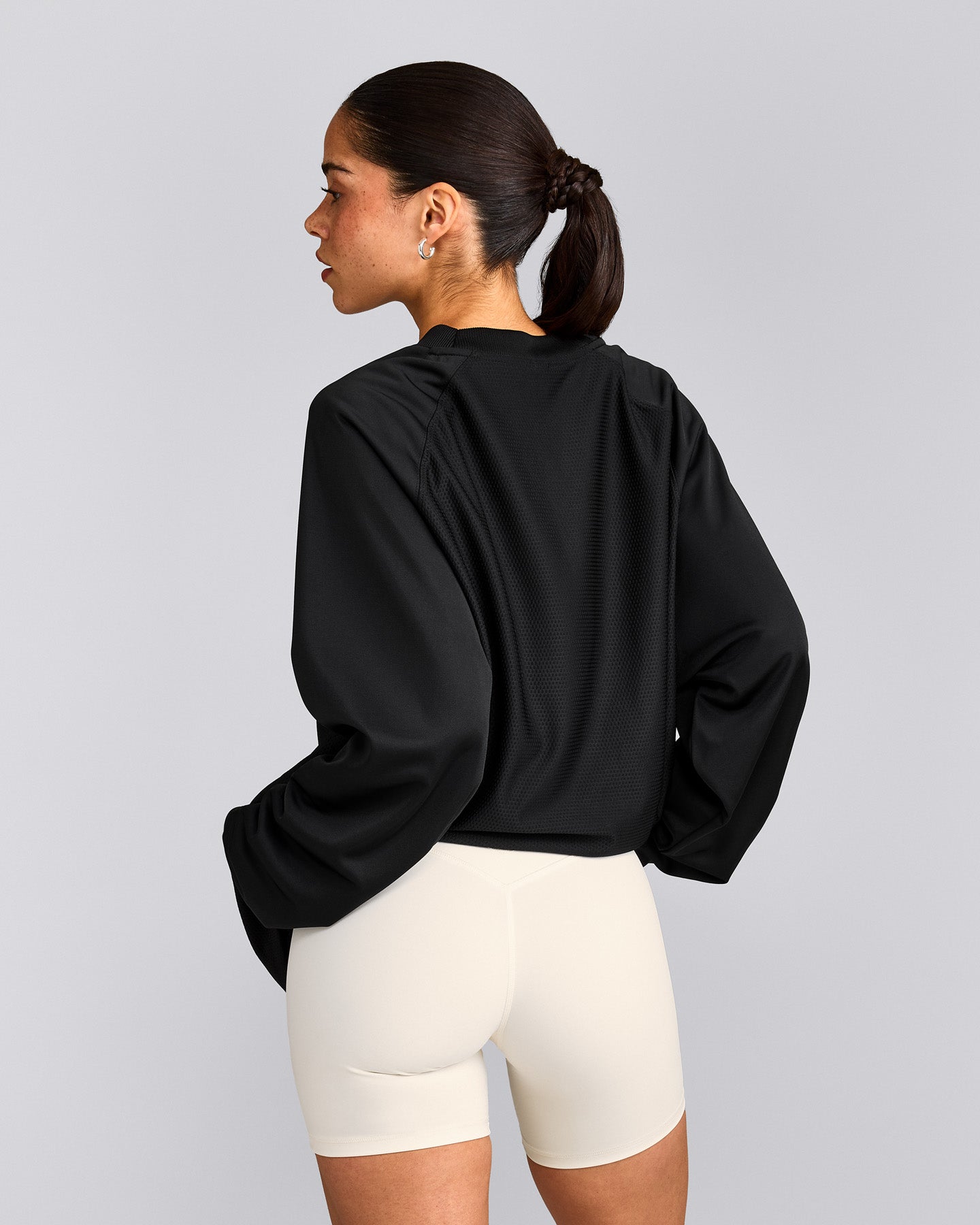 Oversized V Neck Long Sleeve T-Shirt with Oner Graphic | Black