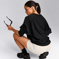 Oversized V Neck Long Sleeve T-Shirt with Oner Graphic | Black