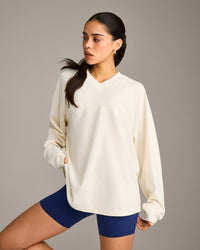 Oversized V Neck Long Sleeve T-Shirt with Oner Graphic | Off White