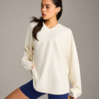 Oversized V Neck Long Sleeve T-Shirt with Oner Graphic | Off White