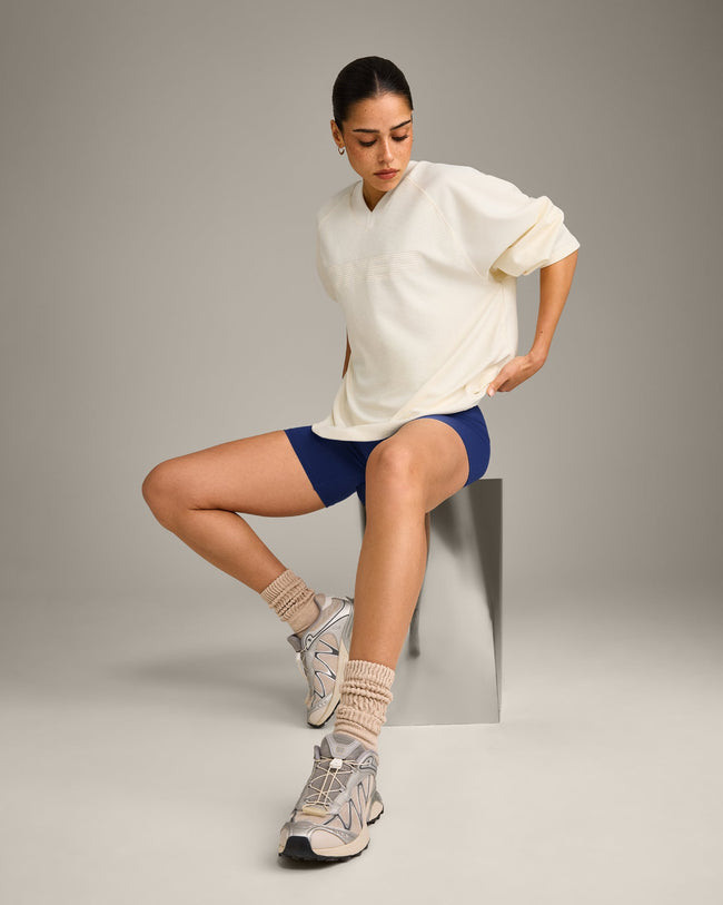 Oversized V Neck Long Sleeve T-Shirt with Oner Graphic | Off White