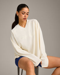 Oversized V Neck Long Sleeve T-Shirt with Oner Graphic | Off White