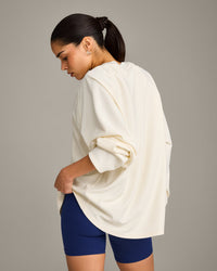 Oversized V Neck Long Sleeve T-Shirt with Oner Graphic | Off White