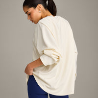 Oversized V Neck Long Sleeve T-Shirt with Oner Graphic | Off White