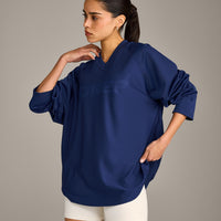 Oversized V Neck Long Sleeve T-Shirt with Oner Graphic | Varsity Blue