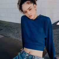 Oversized V Neck Long Sleeve T-Shirt with Oner Graphic | Varsity Blue