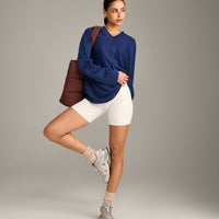 Oversized V Neck Long Sleeve T-Shirt with Oner Graphic | Varsity Blue