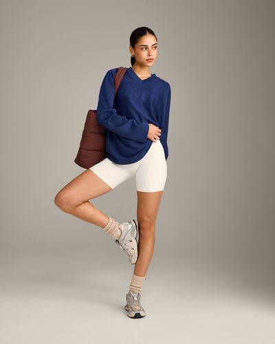 Oversized V Neck Long Sleeve T-Shirt with Oner Graphic | Varsity Blue