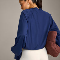 Oversized V Neck Long Sleeve T-Shirt with Oner Graphic | Varsity Blue