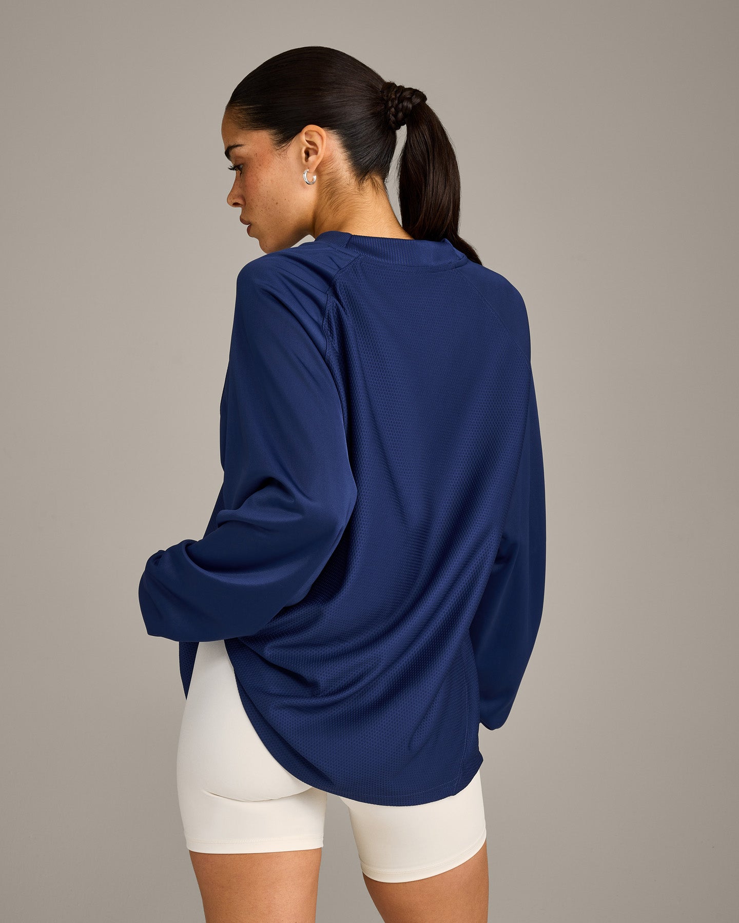 Oversized V Neck Long Sleeve T-Shirt with Oner Graphic | Varsity Blue