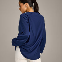 Oversized V Neck Long Sleeve T-Shirt with Oner Graphic | Varsity Blue