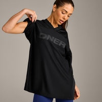 Oversized V Neck T-Shirt with Oner Graphic | Black