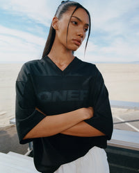 Oversized V Neck T-Shirt with Oner Graphic | Black