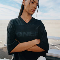 Oversized V Neck T-Shirt with Oner Graphic | Black