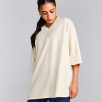 Oversized V Neck T-Shirt with Oner Graphic | Off White