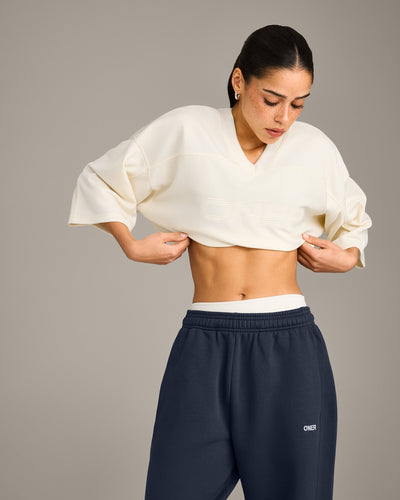 Oversized V Neck T-Shirt with Oner Graphic | Off White