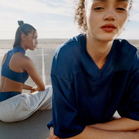 Oversized V Neck T-Shirt with Oner Graphic | Varsity Blue