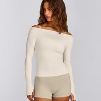 FormeSoft™ Fitted Off-The-Shoulder Long Sleeve Top | Marshmallow White