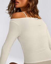 FormeSoft™ Fitted Off-The-Shoulder Long Sleeve Top | Marshmallow White