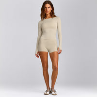 FormeSoft™ Fitted Off-The-Shoulder Long Sleeve Top | Oatmeal
