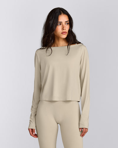 FormeSoft™ Relaxed Slash Neck Long Sleeve Top | Oatmeal