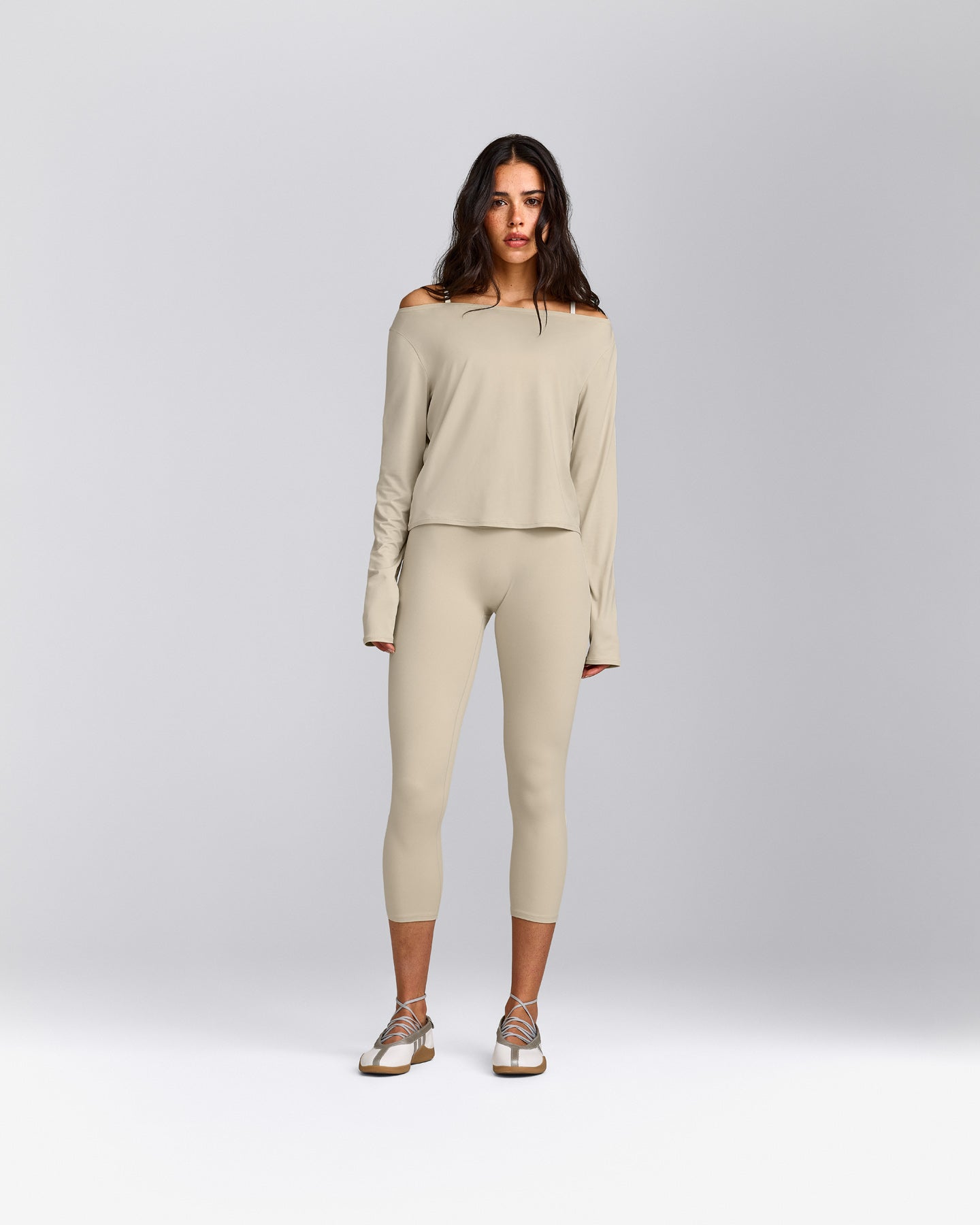FormeSoft™ Relaxed Slash Neck Long Sleeve Top | Oatmeal