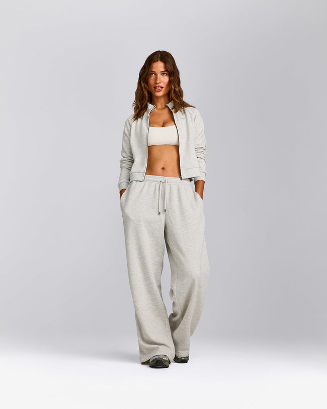 Jersey Tracksuit Straight Leg Joggers | Light Grey Marl
