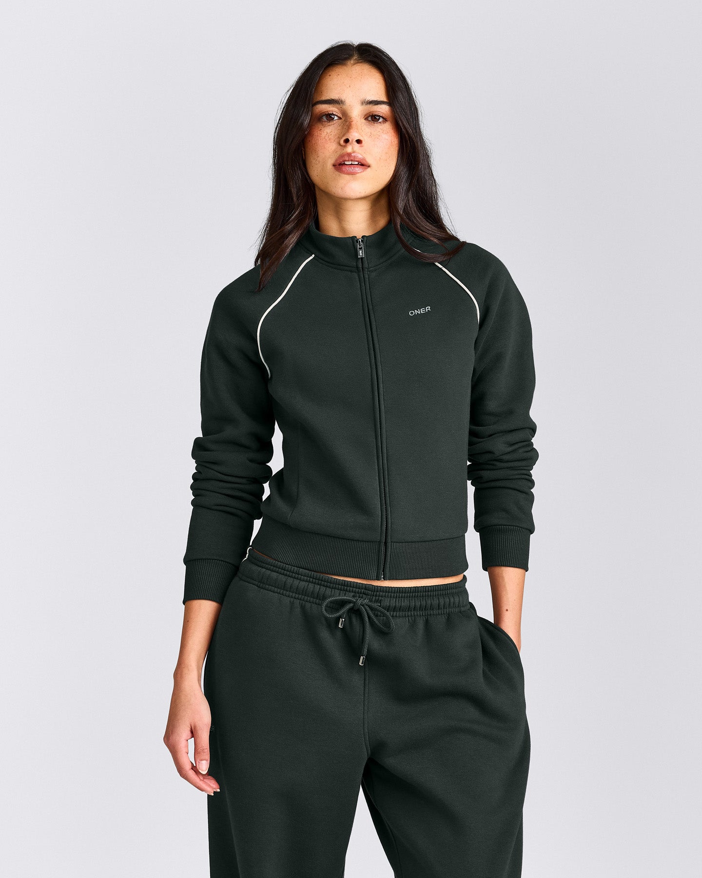 Jersey Tracksuit Zip Through Jacket | Emerald Noir